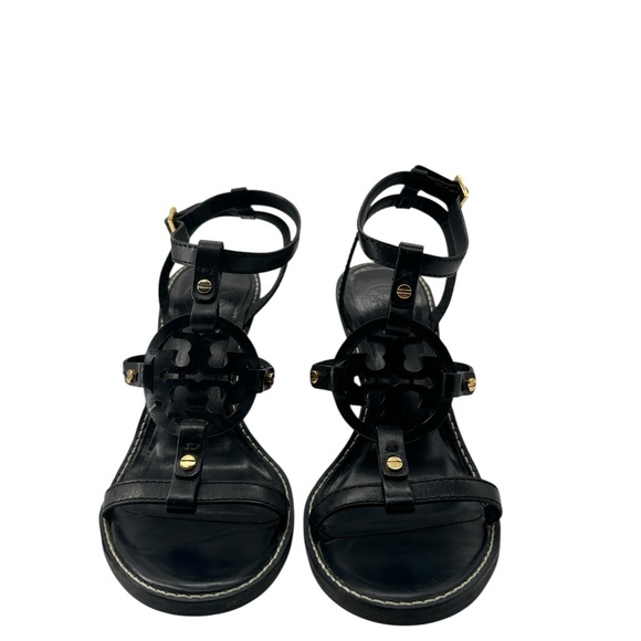 RARE Tory Burch Miller 4” Tonal Logo High Wedge Wood Heel - Picture 5 of 10